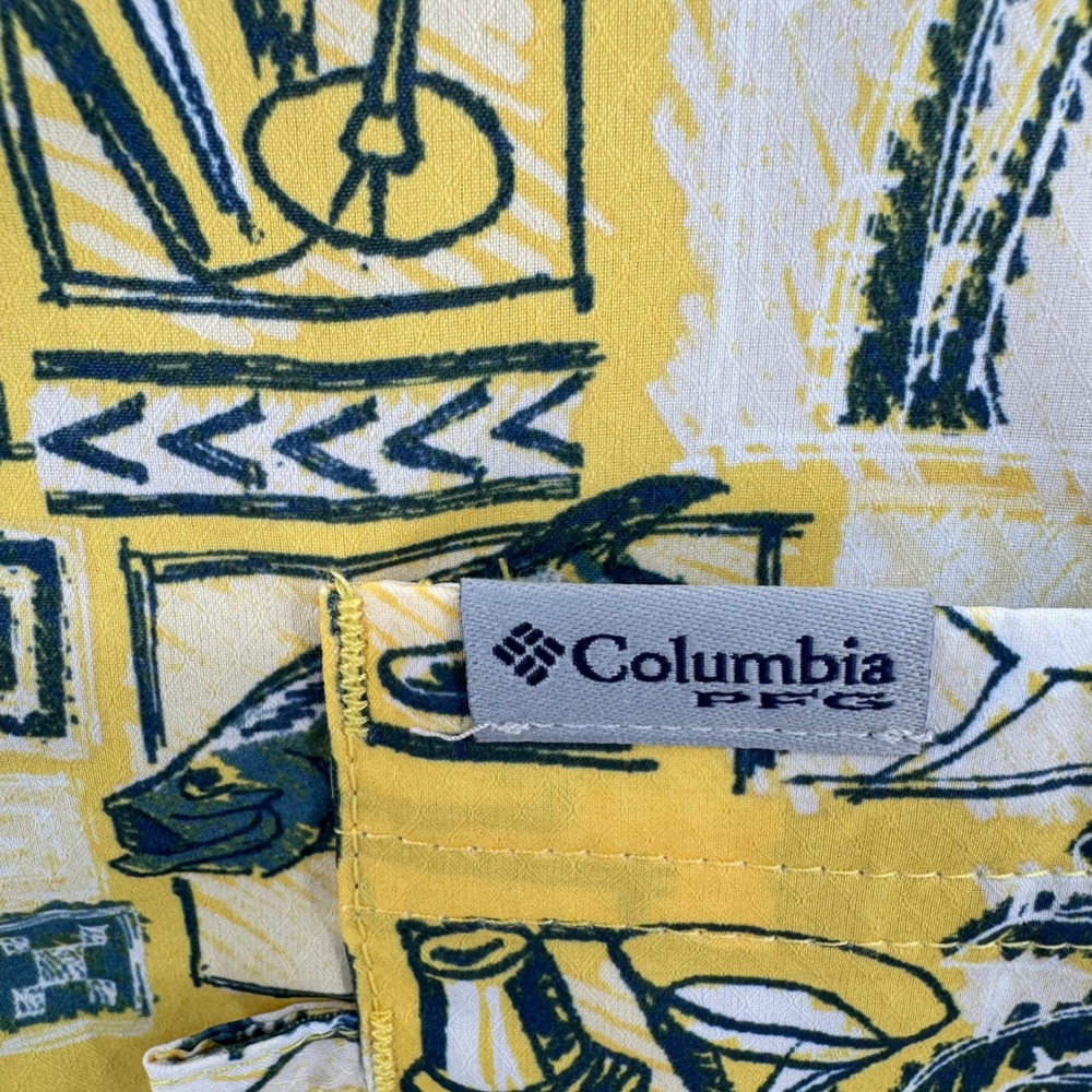 Columbia PFG Shirt Mens Medium Tropical Fish Cocktails Palm Tree Print Vented - Picture 5 of 12